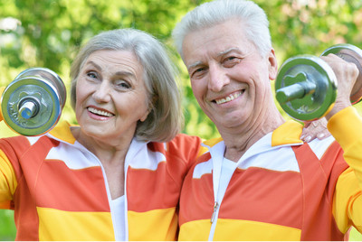 Image of a fit senior couple enjoying their fitness promotion.